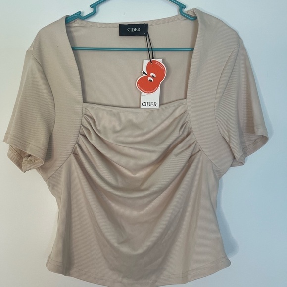 Cider Square Neck Jersey Short Sleeve Curve & Plus Top in Off White Size 1XL - Picture 2 of 8